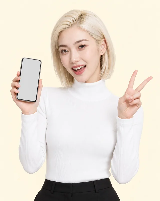 스마트폰을 들고 웃는 디자이너
