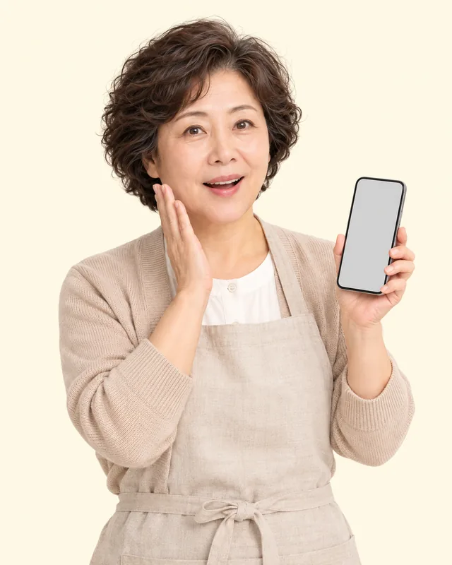 스마트폰을 보고 반가워하는 자영업 사장님