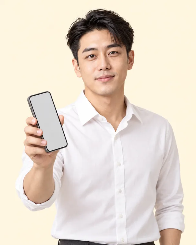 스마트폰을 내밀어 보이는 영업사원