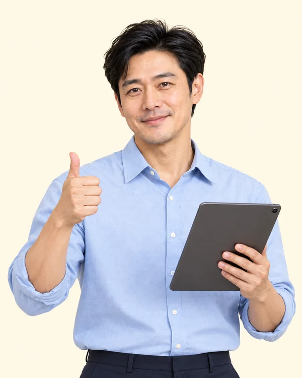 태블릿으로 계약서 서명을 안내하는 렌탈 현장 담당자