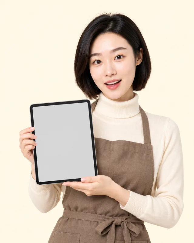 태블릿을 보고 놀라는 카페 사장님
